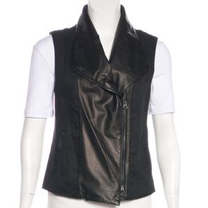 VINCE LEATHER-TRIMMED FITTED VEST XS